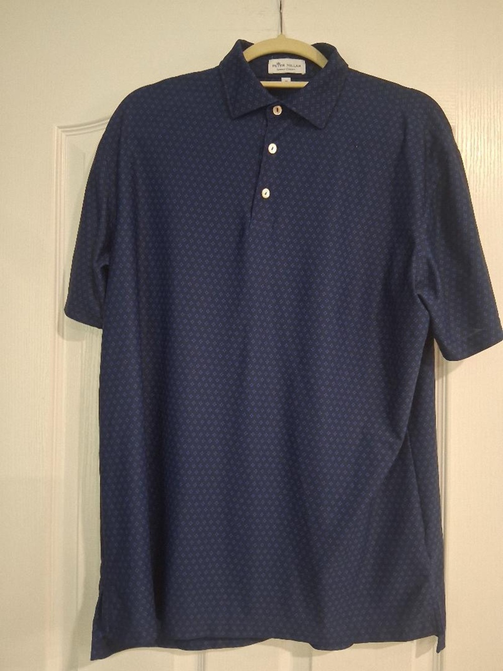 Peter Millar Navy Short Sleeve Polo with Micro Pattern